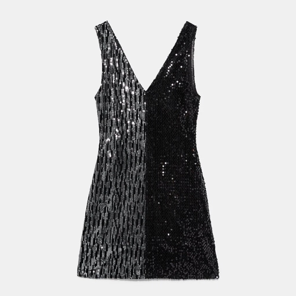Zara Black and Silver Sequin Mini Dress